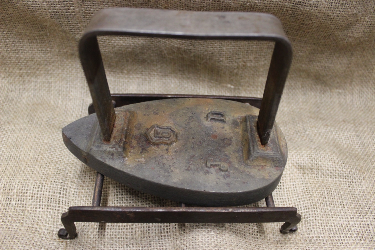 Antique Cast Iron Clothes Iron with Stand JD 5
