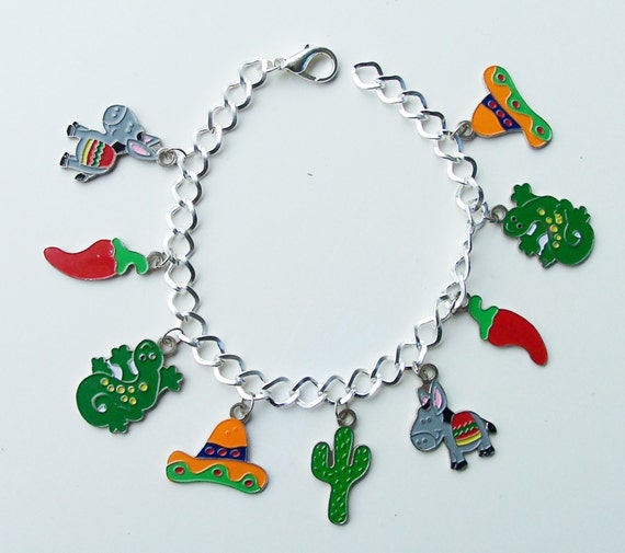 Mexican themed charm bracelet Mexico metal charm bracelet
