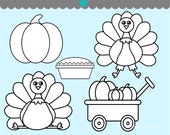 CIJ SALE - Happy Thanksgiving Stamps Clip Art - Cute Fall Clip Art - Thanksgiving Turkey Clipart - Autumn, Fall, Turkey, Pumpkin, Wagon Il_170x135