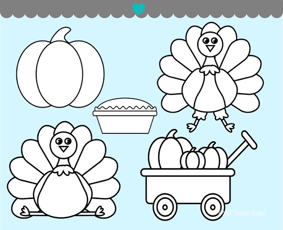 Fall Clip Art - Happy Thanksgiving Digital Stamps Clip Art - Digital Thanksgiving Turkey Clipart Il_570xn