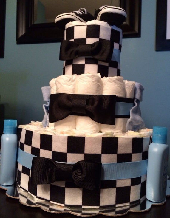 Items similar to Custom Personalized 65 DIAPER CAKE Bow Tie Theme Blue