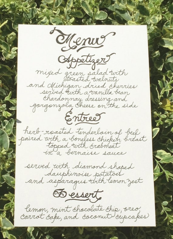 Custom Handwritten Wedding Calligraphy Menu Signs Table