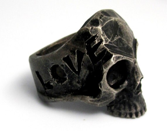 Sterling Silver LOVE LIFE Skull Ring hand made in Canada