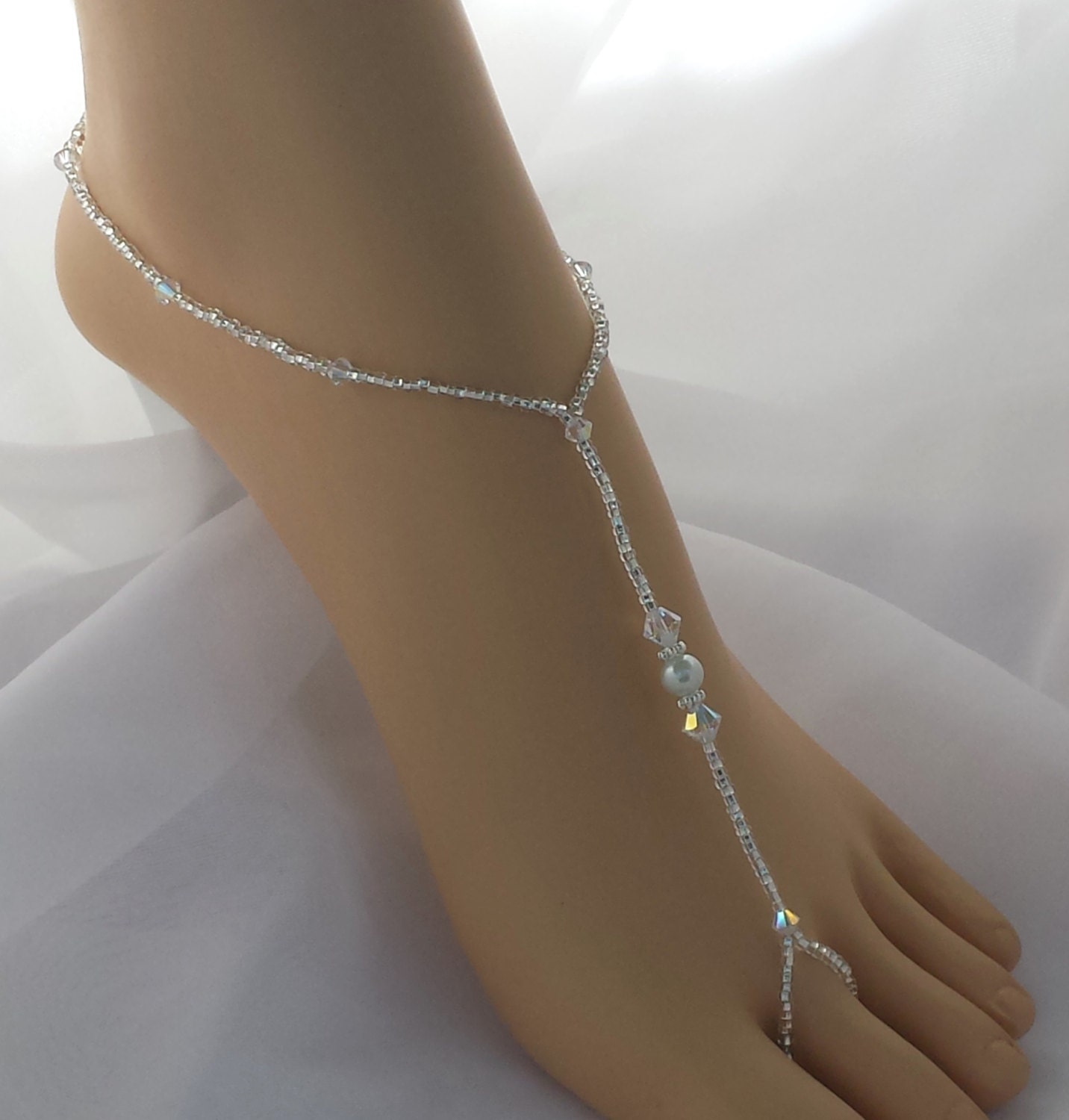 Crystal Bridal Barefoot Sandal Crystal Wedding by JewelryByAngel