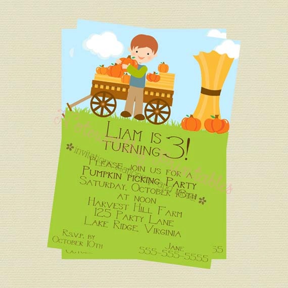 Printable Boy Pumpkin Picking Invitation Il_570xn