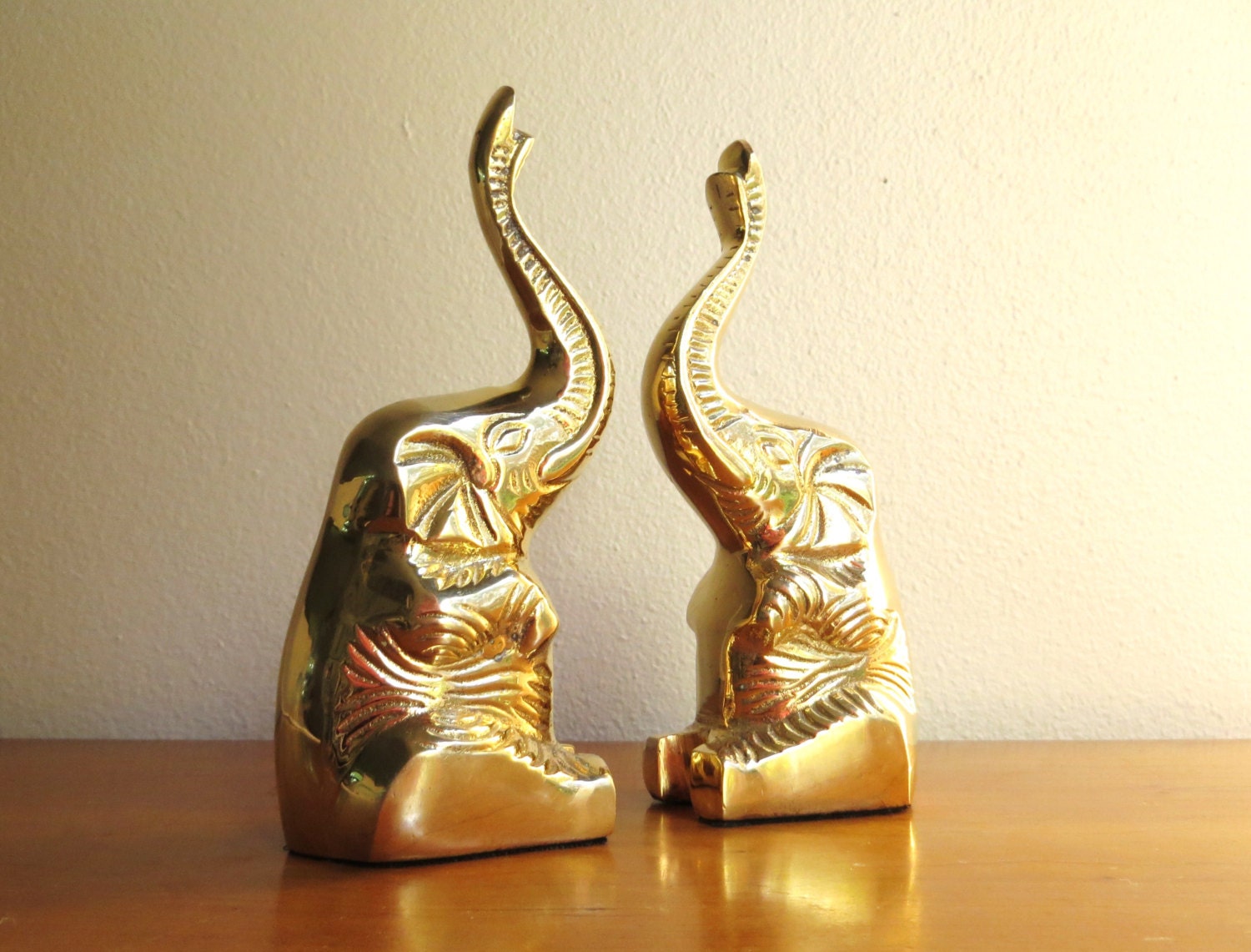 Vintage Brass Elephant Bookends Gold Elephant Book Ends