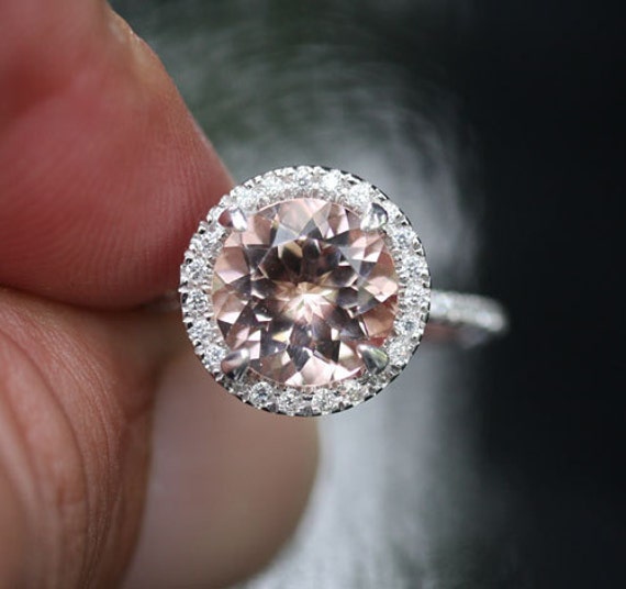 Morganite Engagement Ring Peach Pink Morganite Ring in 14k