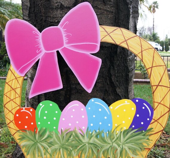 Easter Basket Yard Art Easter Outdoor Wood by Cherables on Etsy