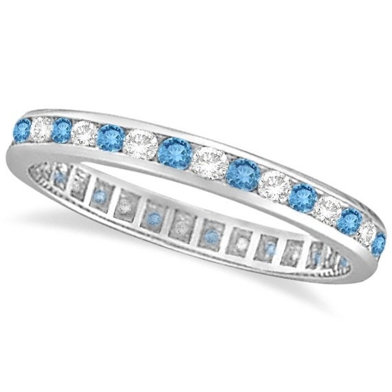 Blue Topaz & Diamond Channel-Set Eternity Ring 14k White Gold (1.00ct)