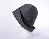 Women winter dark grey woolen cloche hat with long flexible brim bucket hat 1920 style