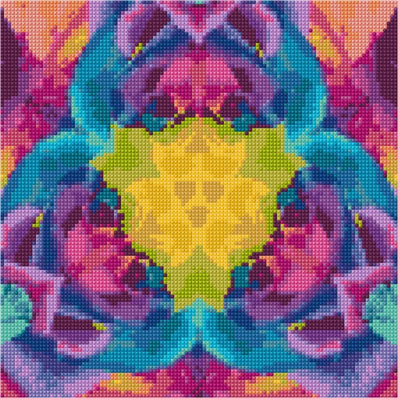 Psychedelic Bloom Cross Stitch PDF Chart, Pattern