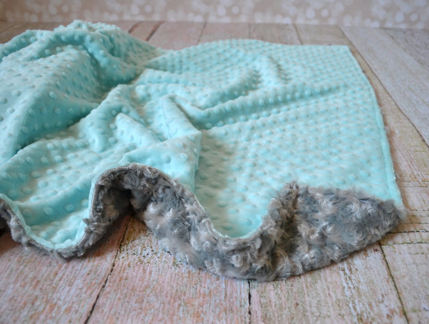 Tiffany Blue and Gray Blanket Ultra Soft Minky Baby Blanket