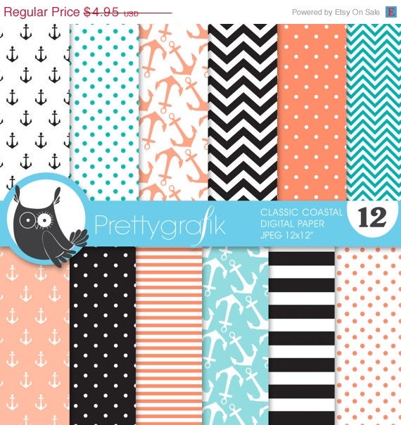 80% OFF SALE classic coastal digital paper, commercial use, scrapbook papers, background, anchors, nautical - PS628 Il_570xn
