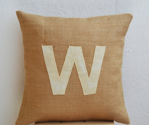 Items similar to Customized Monogram throw pillow- Burlap pillow cover - Ivory Velvet monogram ...