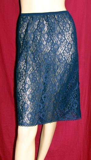 Vintage Lined Navy Blue Lace Waist Slip Underskirt Half Slip