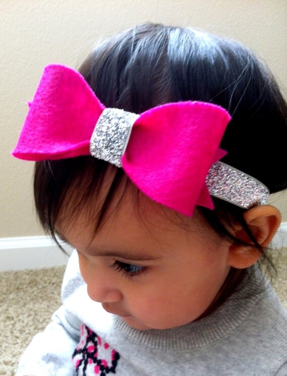 Baby Headband Fuchsia Felt Bow by MissAudrinaMarie on Etsy