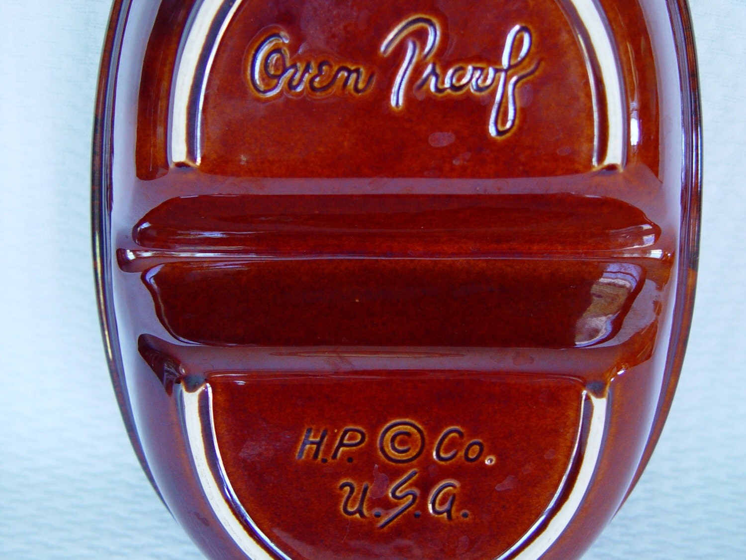 HP Co. Hull Pottery Brown Drip Divided Serving by GandTVintage