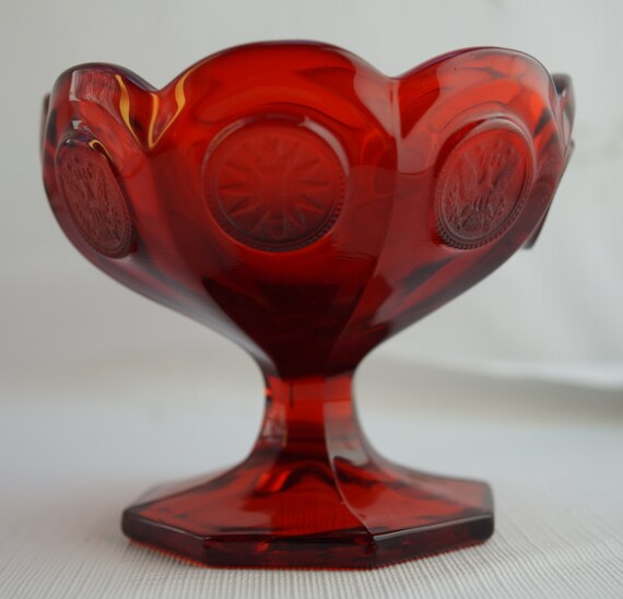 Fostoria Ruby Red Coin Glass Candy Dish 4.5