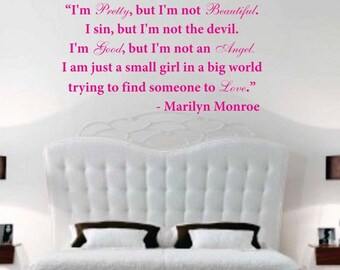 I'm pretty but I'm not beautiful - Marilyn Monroe Quote Decal Sticker Wall