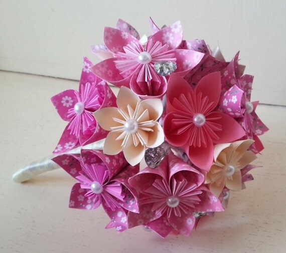 etsy bouquet origami flower Flower Bouquet Paper Colours Wedding Made Custom Origami Crystals All