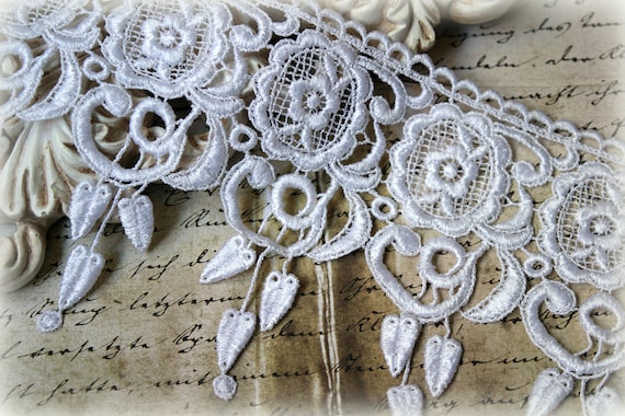 White Venice Lace Trim for Appliques, Altered Art, Costumes, Lace Jewelry, Headbands, Sashes, Sewing, Crafts GL-115