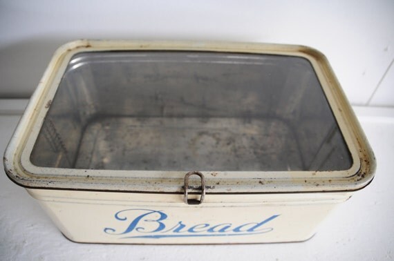 Vintage Metal Tin Bread Box with Glass Top circa 1920
