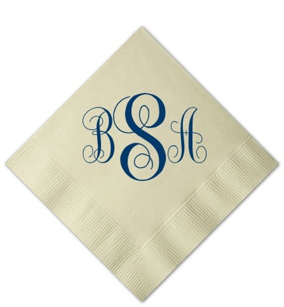Cocktail Napkins with Large Monogram Set of 100 by GraciousBridal