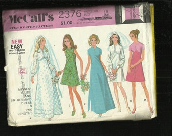 Vintage 1970 McCall's 2376 Bridal Gown with Chevron Empire Waist & Bishpo Sleeves Size 12