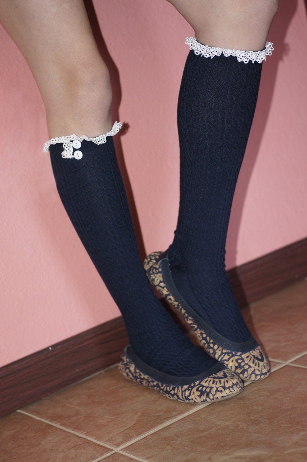 Dark Blue Lace Boot Socks Navy Blue Pick Up Color Teen Girls