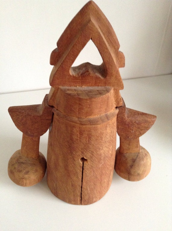 Primituve Tribal Bell Carved Wood Noise Maker very unusual