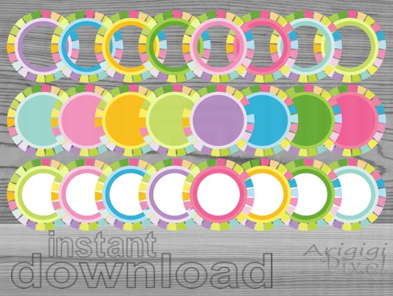 circle frame clipart, colorful border frames, 6 inch clip art, spring summer colors labels clipart, for Easter crafts Il_570xn