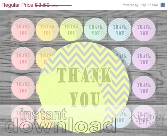WEEKEND SALE 50% OFF Thank you printable circle , 1 2/3 in, set of 6 pastel colors, chevron, for gift wrapping, party treat bag instant dow Il_570xn