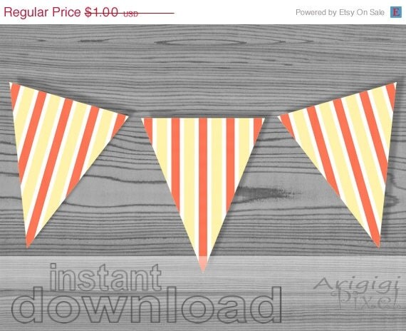 WEEKEND SALE 50 % OFF summer party bunting banner, printable pennant, orange yellow stripes, instant download Il_570xn