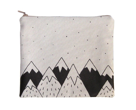 Cotton zipper pouch, toilet bag, handbag screen printed. Mountains ...