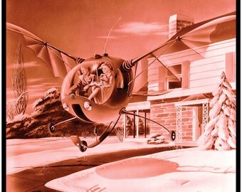 RADEBAUGH - Mid Century Futurism Print - Insectothopter - Futurist Imagineer Arthur Radebaugh - Bat Winged Space Age Suburban Ornithopter