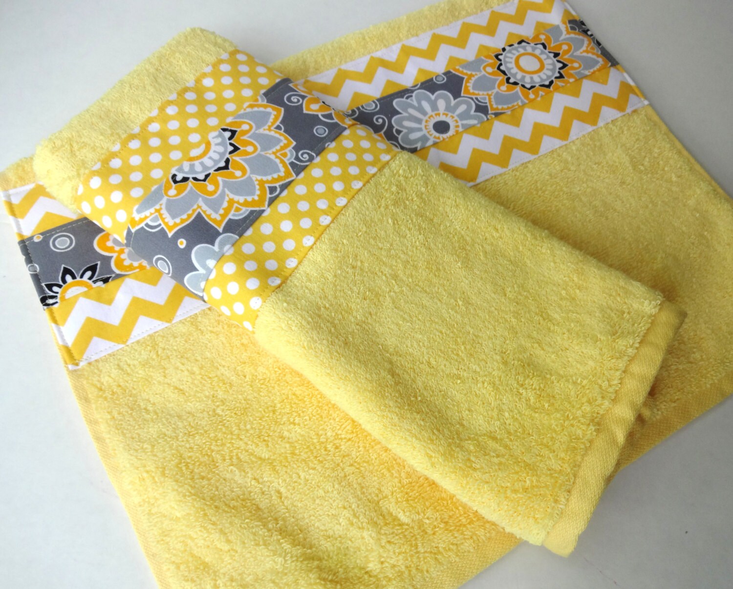 Yellow and Gray Chevron bathroom towels set of two yellow and