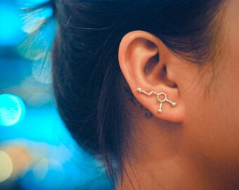 Dopamine Molecule Sterling Silver Ear Climbers