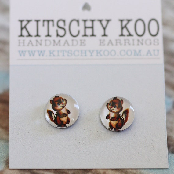 FREE SHIPPING - Chipmunk Earrings - Surgical Steel - Free Postage - Chipmunks - Sensitive Ears