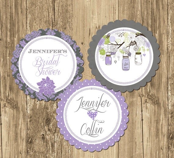 Mason Jar Lavendar Bridal Shower Party Rounds Cupcake Toppers- Printable Il_570xn