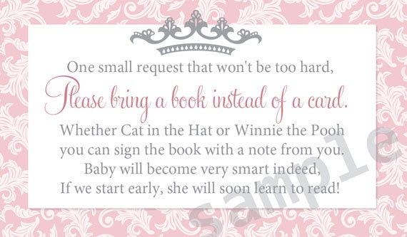 Princess Damask Baby Shower Digital Book Request Insert - Printable ...