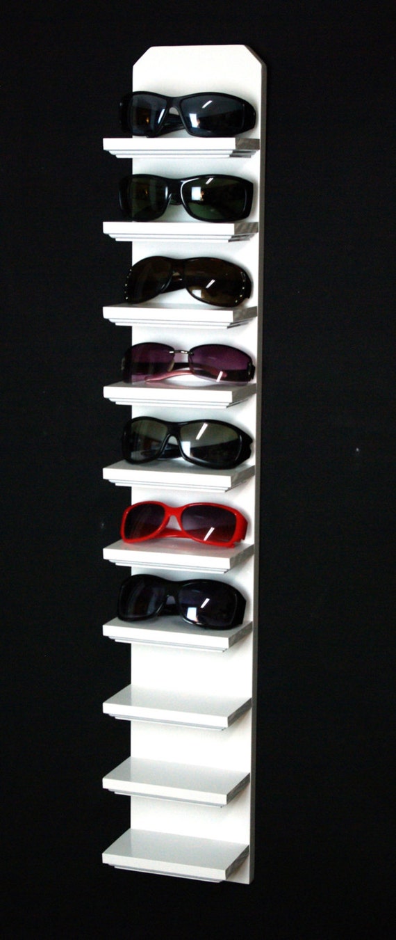 35" Gloss White 10 Shelf Wall Mount Sunglasses Display Shelf Rack Organizer