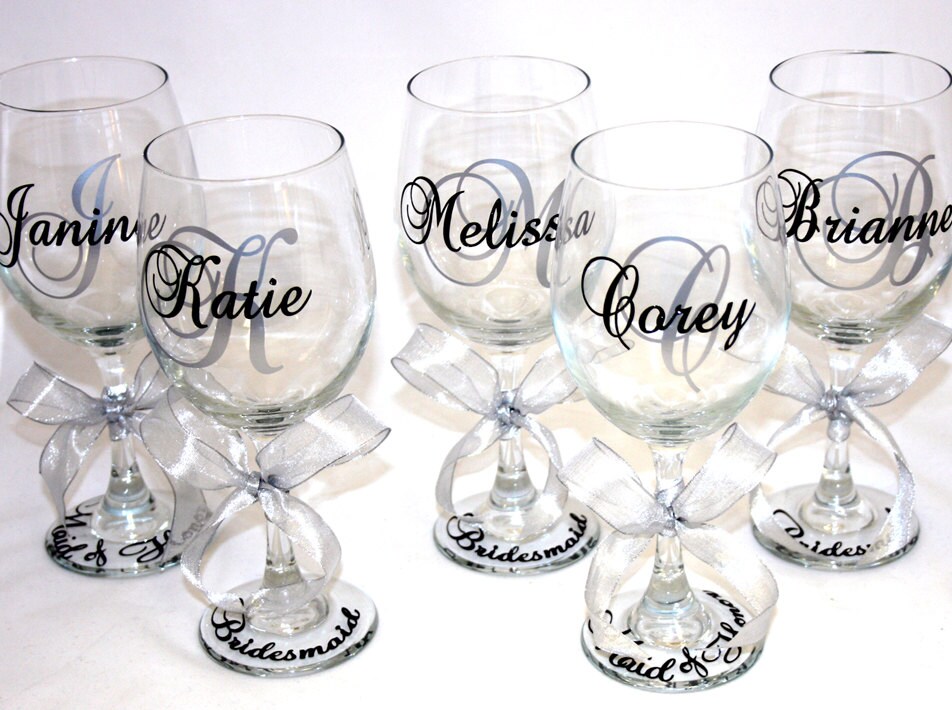 7 Monogrammed Personalized Wine Glasses By Aryafletcher On Etsy 0668