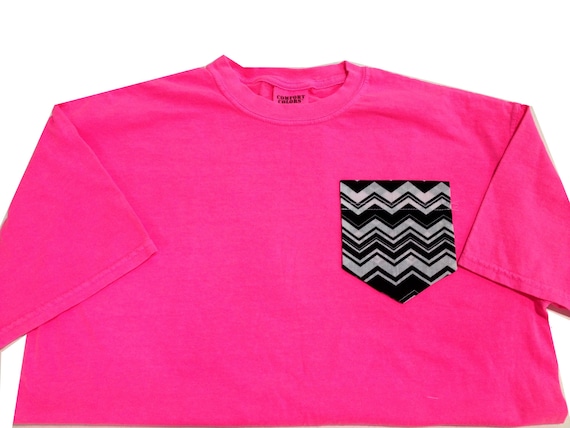 Items similar to Neon Pink Shirt With Chevron Pocket on Etsy