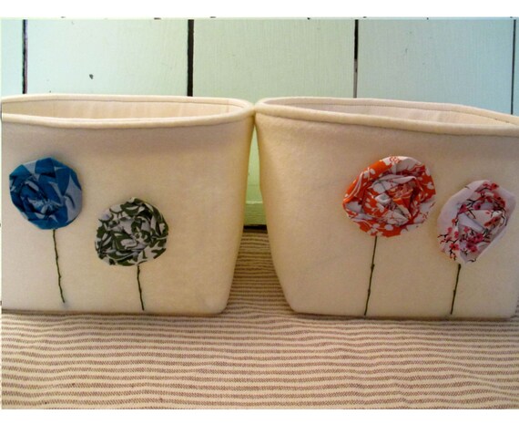Bohemian Poppies Organizer Fabric Storage Bins Made from Recycled plastic bottles Set of Two