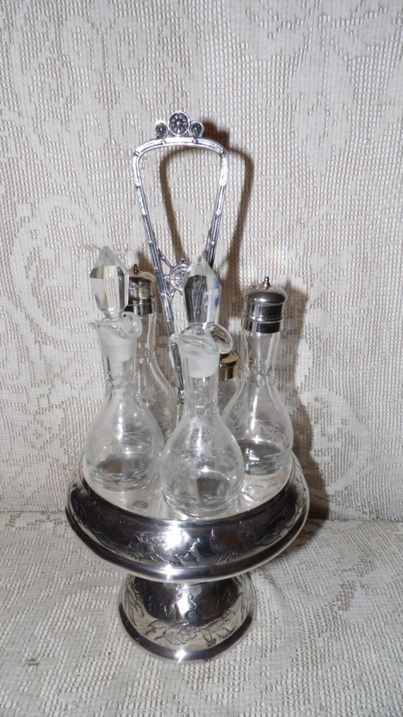 Antique Meridian Silver Co. cruet condiment set by FabulousFinds1