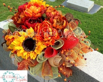 Fall Cemetery Saddle, Fall Cemetery Flowers, Fall Cemetery, Fall Cemetery Arrangements, Fall Headstone Saddle