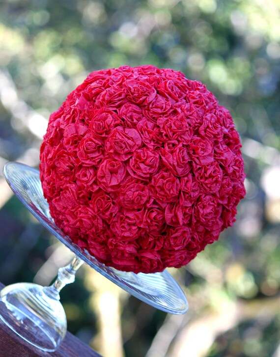Items similar to Red Pomander Kissing Ball, Red Crepe Paper Pomander