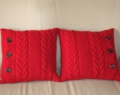 Red knitted pillows, chunky pillows, decorative pillows, throw pillows, cushions, red pillows, set of two, mothers day gift, gift for her