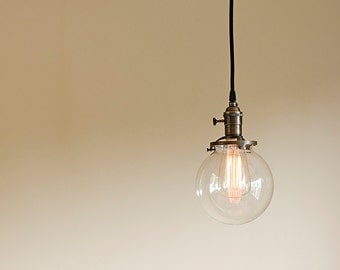 Round Glass Vintage Industrial Pendant Light Fixture 6" Glass Globe