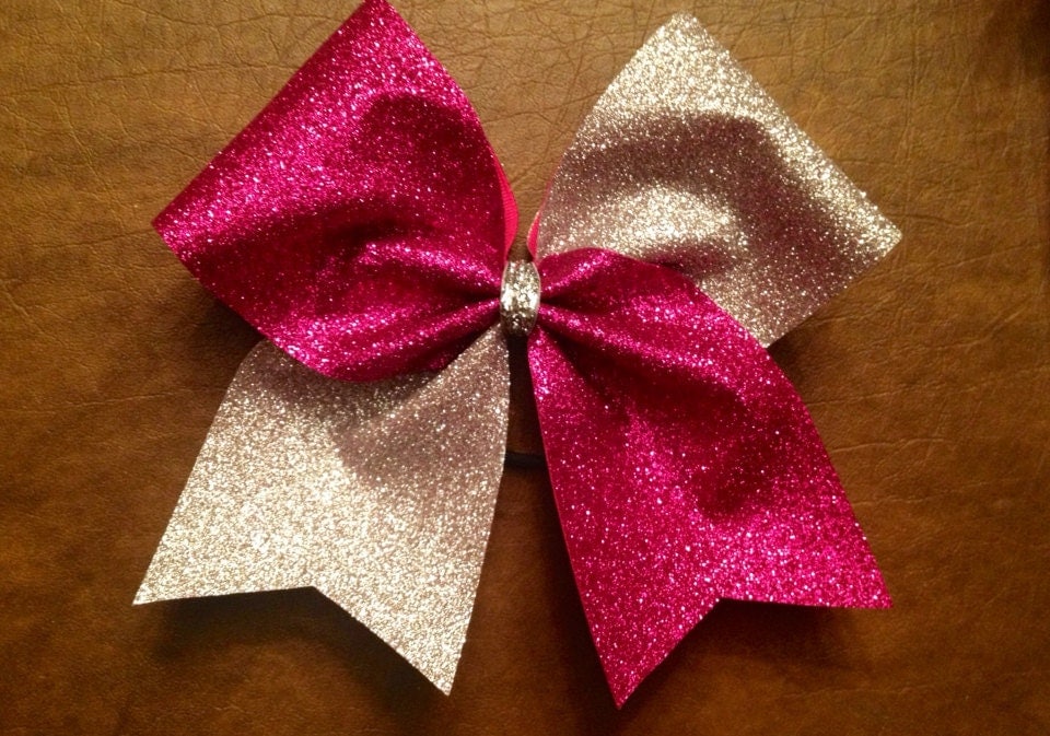 Cheer Bow Hot Pink and Silver Glitter